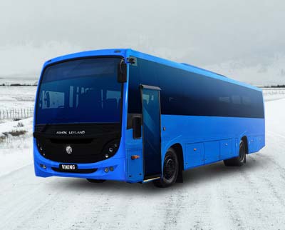Scenic snow-covered Mt Buller with a comfortable tour bus for winter trips